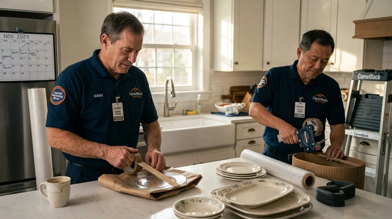 Professional crew packing kitchen dishware in Piedmont, OK